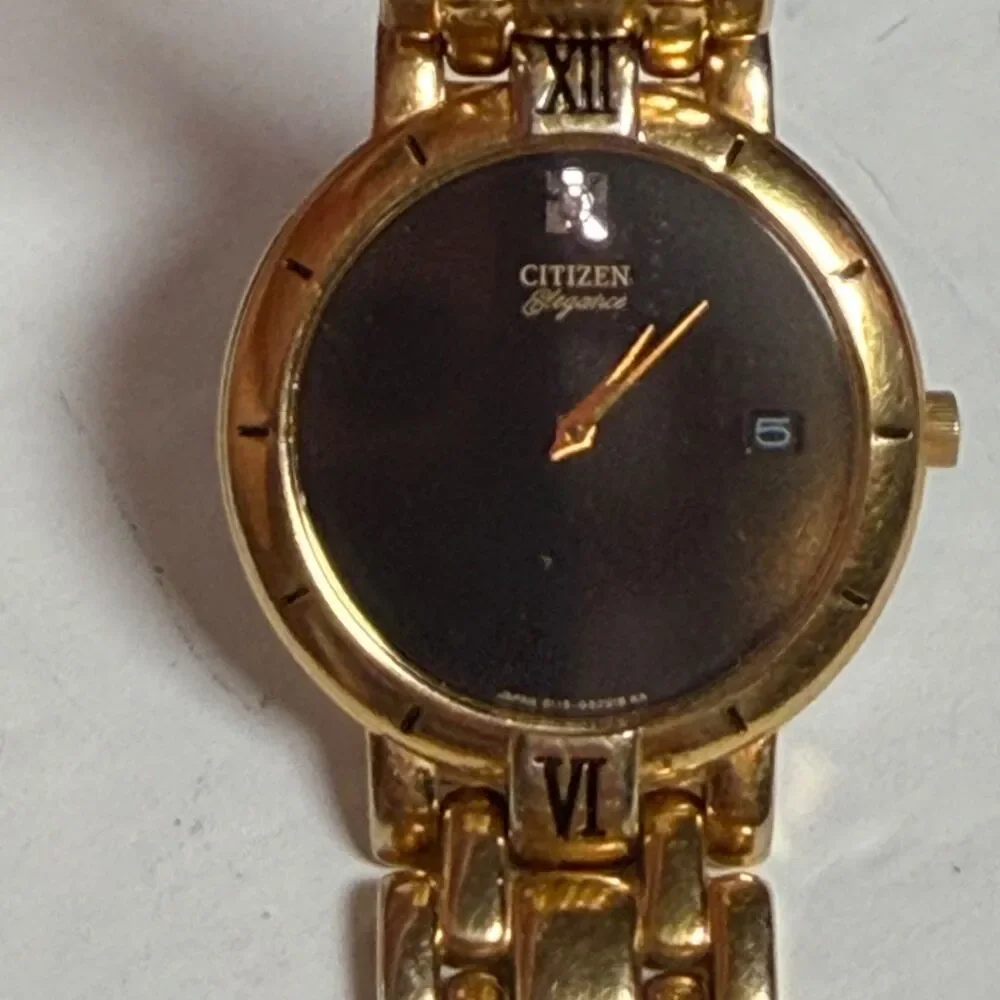 Citizen Elegance Women's Gold Tone Quartz Watch Black Dial Date Japan AS IS